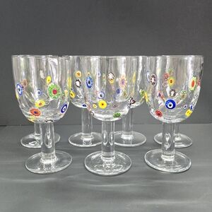 7 Leonardo Murano Millefiori Wine Water Glasses Goblets 7-1/4"H Hand Blown READ